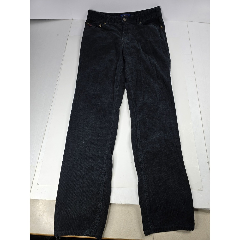 Polo By Ralph Lauren Womens Black‎ Corduroy Flat Front Chino Pants Size 18x29